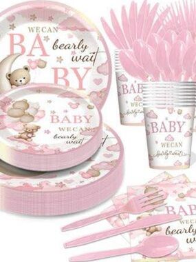 Baby Shower Tableware Party Set — Pink Bear Design
